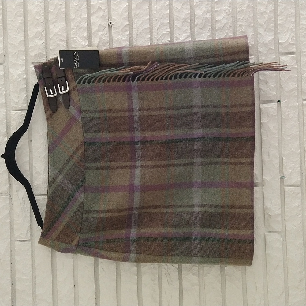 Lauren Ralph Lauren NWT Wool Plaid Mini Skirt Fringe & Belt Detail in Size 8